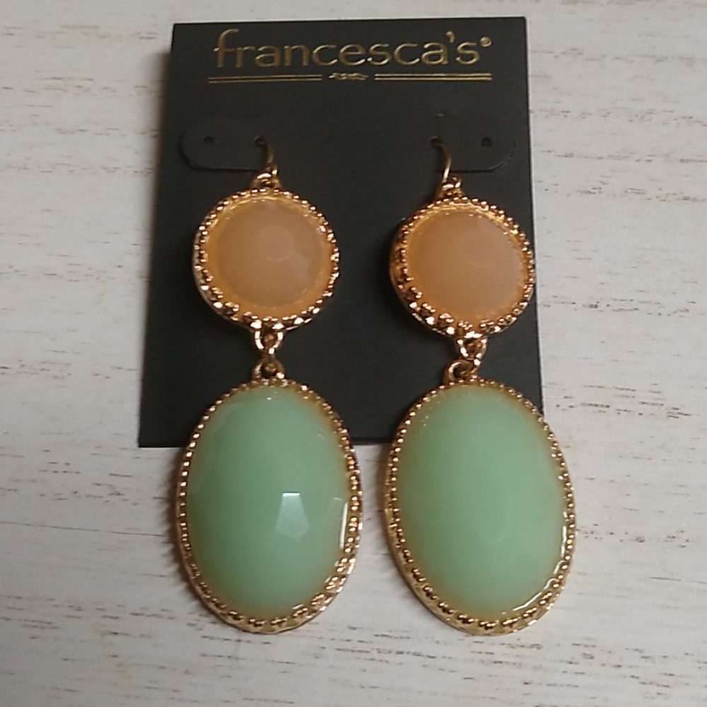 😻 3 For $15 Peach & Mint Big Gemstone Dangles